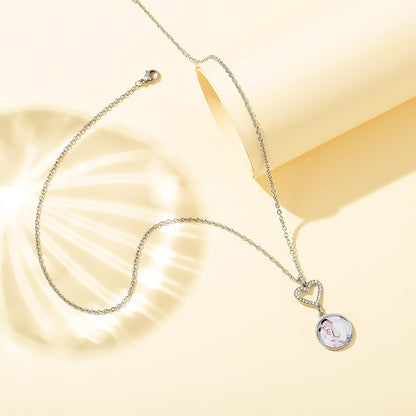 Customizable Photo Romantic Simple Small Heart-shaped Necklaces Exquisite  Silver Color Clavicle Chain Women&