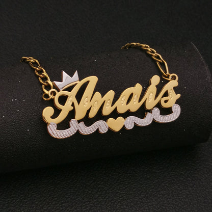3D Double Plate Custom Nameplate Necklace Gold Plate Pendant Personalized Name Necklace