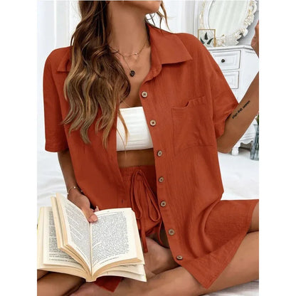Solid Color Casual Loose Short Pants Sets For Women