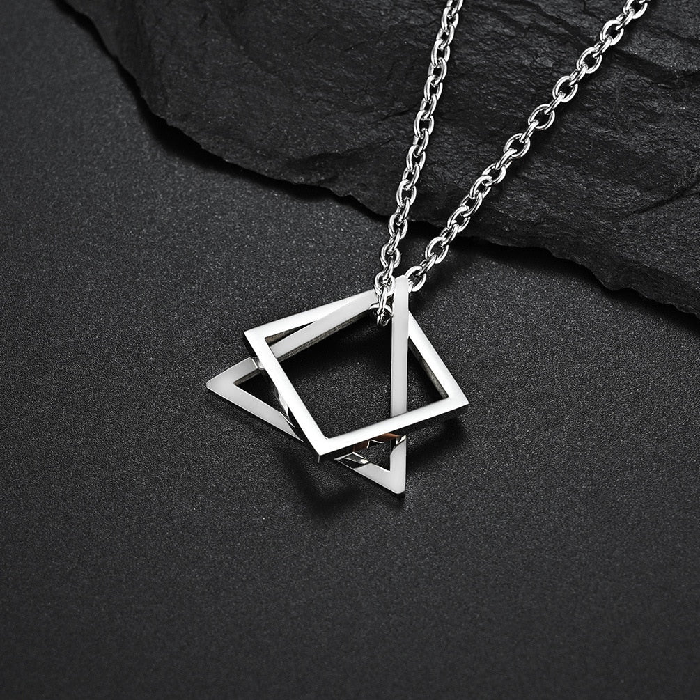 Geometry Interlocking Square Triangle Male Pendant Stacking Streetwear Necklace