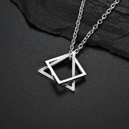 Geometry Interlocking Square Triangle Male Pendant Stacking Streetwear Necklace