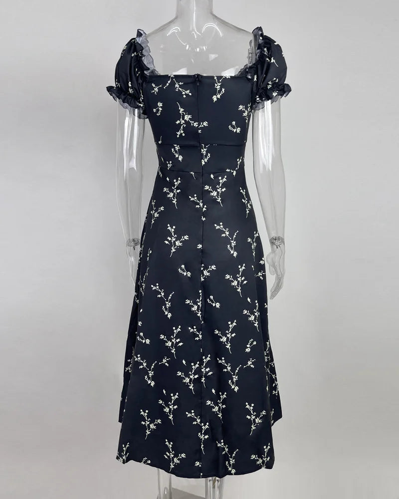 Summer Floral Off Shoulder Puff Sleeve Maxi Dress