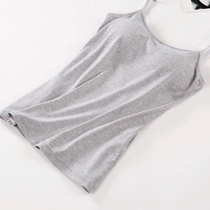 Solid Tank Tops Adjustable Strap Built In Cup Padded Wireless Camisole Camis Vest