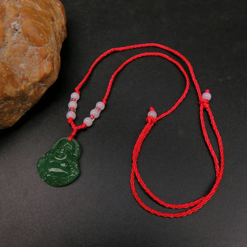 Buddhist Woven Necklace Lotus Guanyin jade Buddha Pendant Long Life Lock Pendant Lucky Necklace