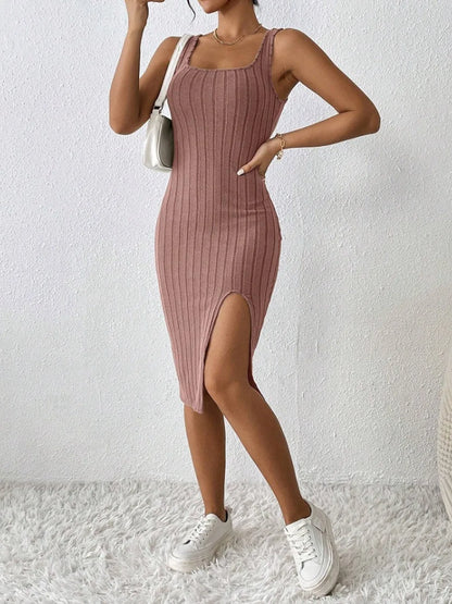 slit dress solid color sling slim dress