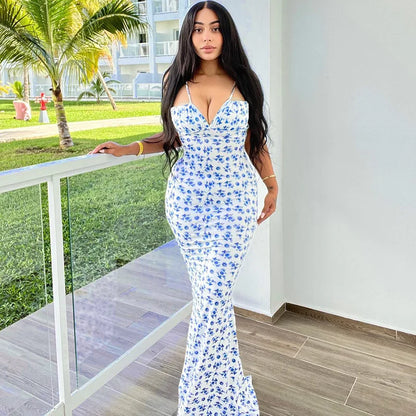 Elegant Floral Beach Vacation Bodycon Streetwear Long Dress