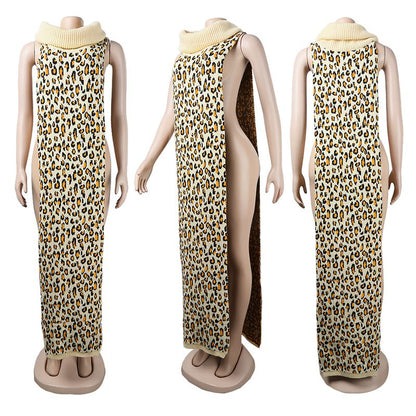 Knitted Side Split Sweater Dress Sleeveless Spring Clothes for Women Y2k Outfits Long Maxi Dresses