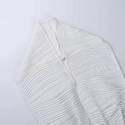 White Deep V-neck Halter Bandage 2 Pieces Sets Sleeveless Backless Suits Outfits with Shorts