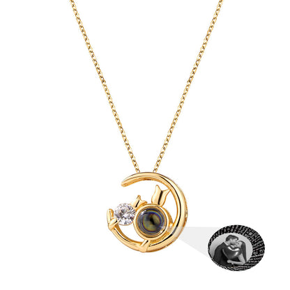 Moon Cat with customizable photos Projection Necklace  Pendant Jewelry