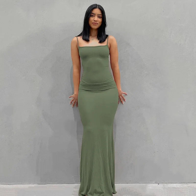 Satin Slip Sleeveless Backless Maxi Dress Women Y2K