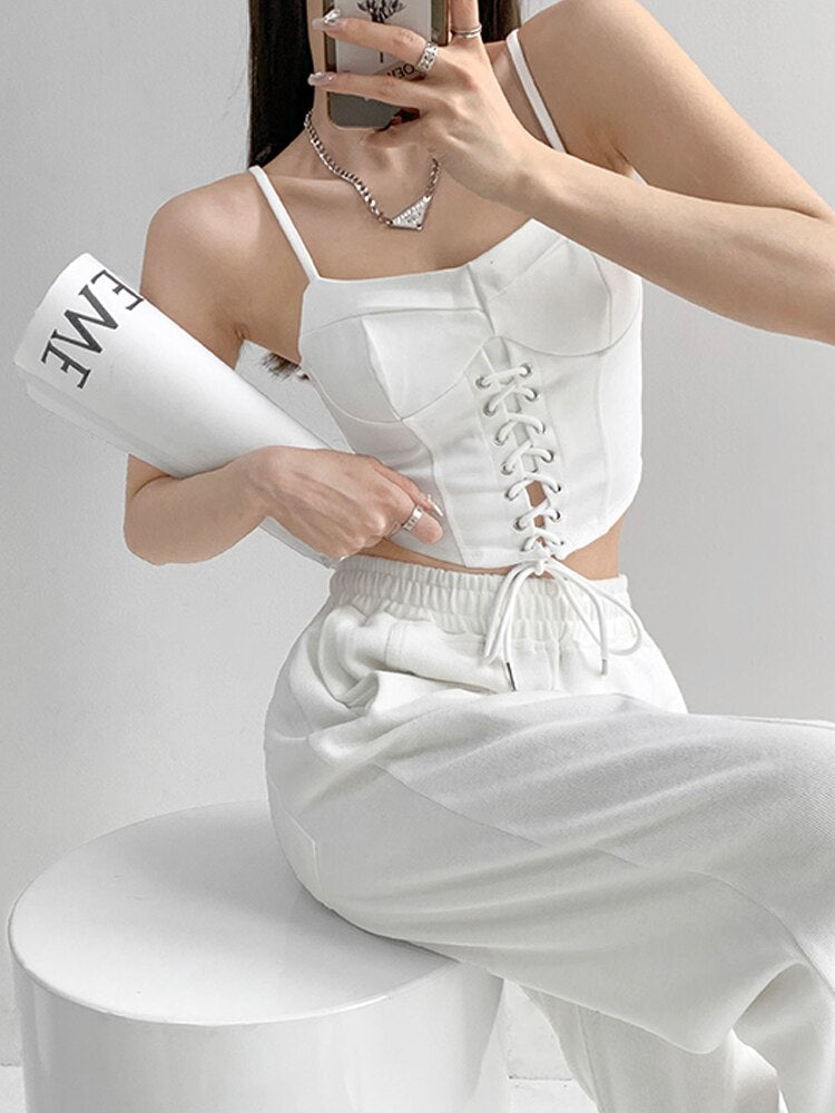 Y2k Tunic Tops Women Design Cross Bandage Camis Chic Slim Sleeveless Crop Top Female
