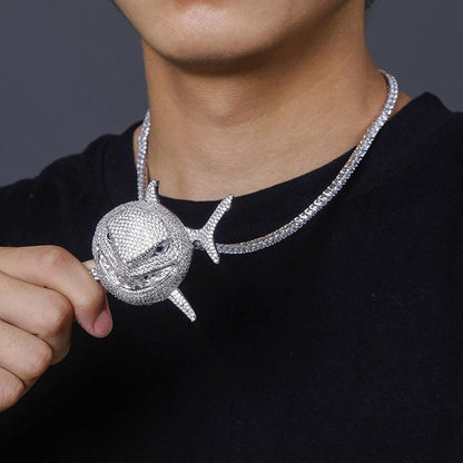 Hip Hop Fierce Shark Inlaid Zircon Pendant Charm Trend Necklace