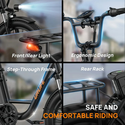 URLIFE 1000W E20 Electric Bike | 48V 13Ah Removable Battery, 20MPH, 20&