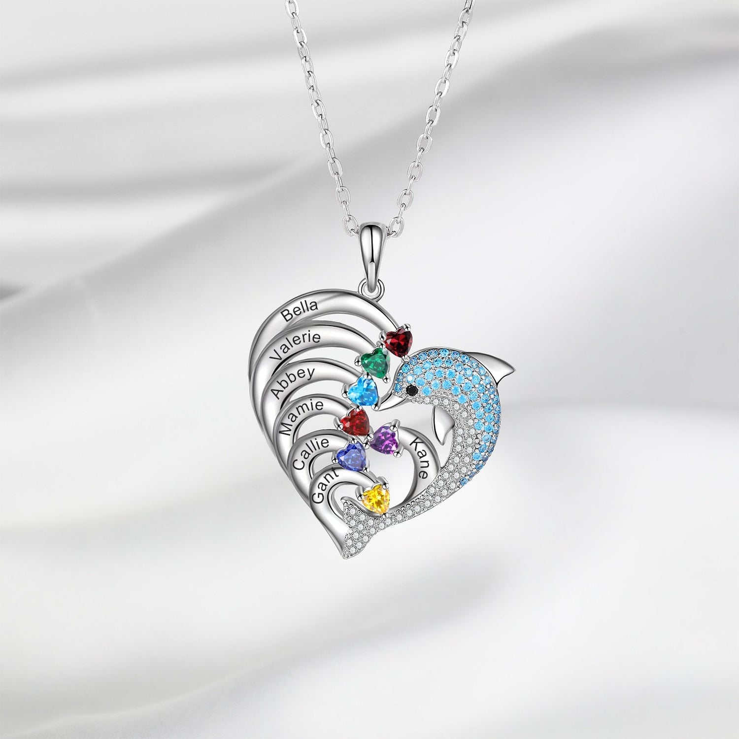 Delicate Dolphin 2-8 Name Necklace Customized Heart Pendant