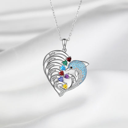 Delicate Dolphin 2-8 Name Necklace Customized Heart Pendant