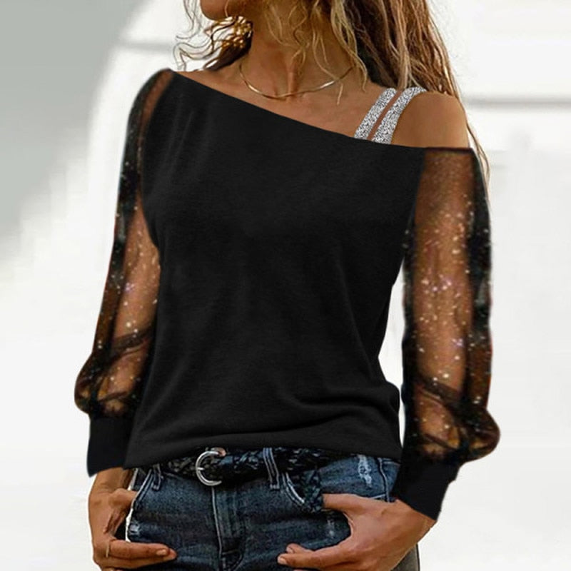 Woman Tshirts Long Sleeve Solid Colour Sexy Off Shoulder Tops Casual Streetwear T-shirt