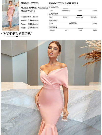 Pink Mermaid Dress Vestidos Summer Sexy Off Shoulder Elegant Evening