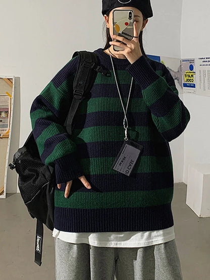 Autumn Winter Knitted Striped Sweater Casual Oversized Pullovers Sweaters