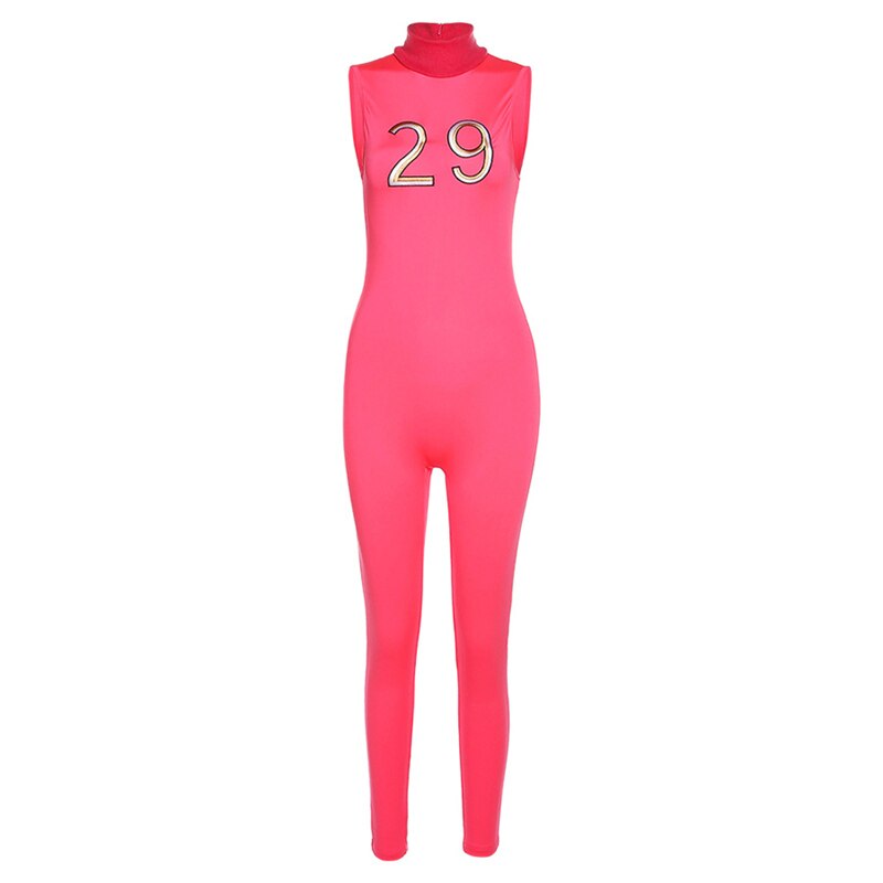 Women Tracksuit Slim Elastic High Print Figure Zipper Jumpsuit Y2K Sports