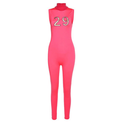 Women Tracksuit Slim Elastic High Print Figure Zipper Jumpsuit Y2K Sports