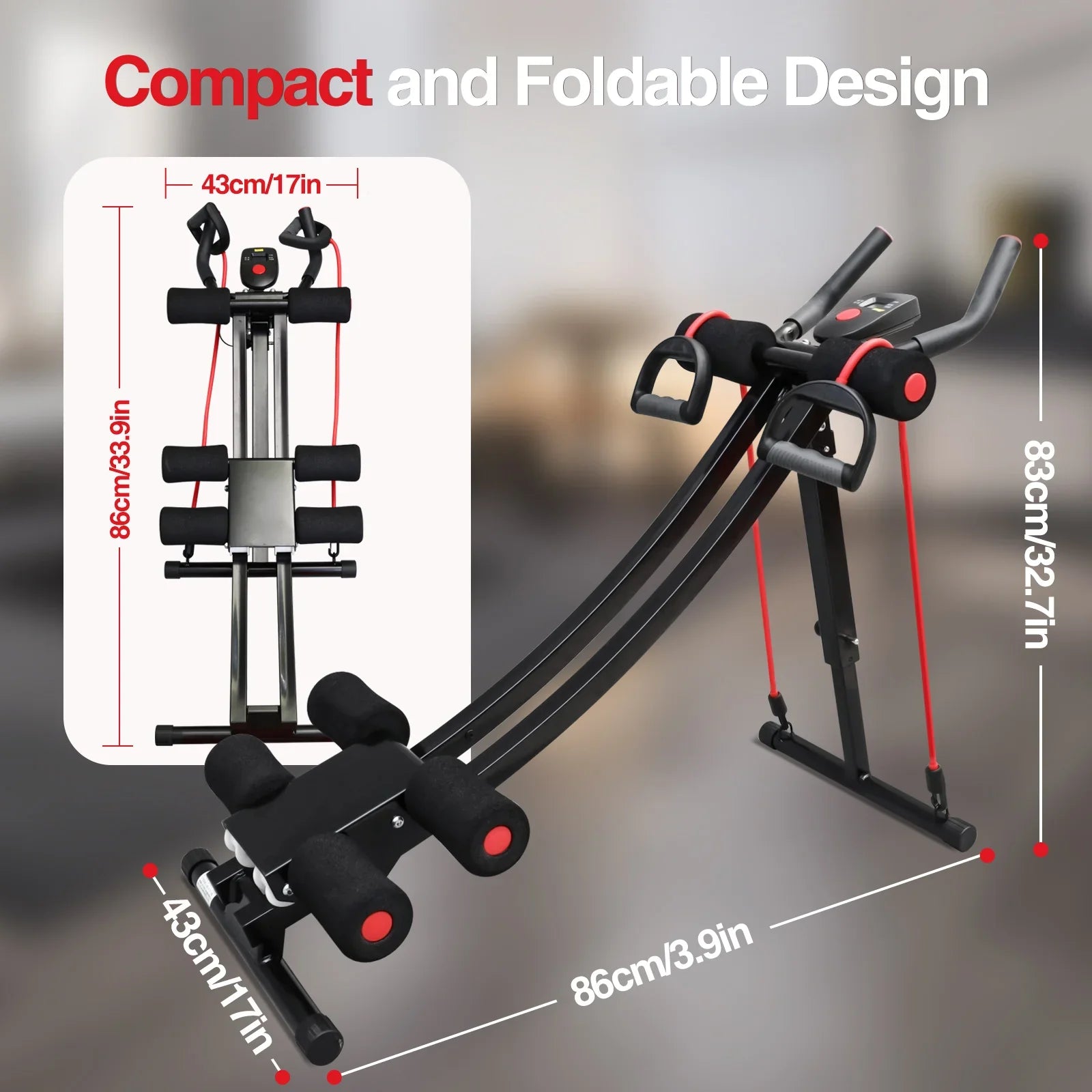GIKPAL Foldable Ab Machine Ab Workout Equipment for Home Gym,Core &amp; Abdominal Trainer Fitness Equipment Max 440lbs LCD Display