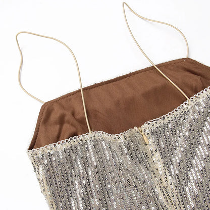 Sleeveless Glitter Sequined Evening Party Club Maxi Dress