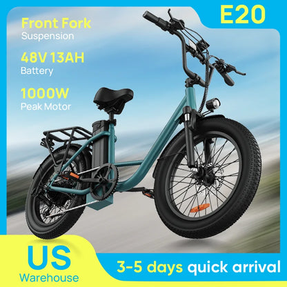 URLIFE 1000W E20 Electric Bike | 48V 13Ah Removable Battery, 20MPH, 20&