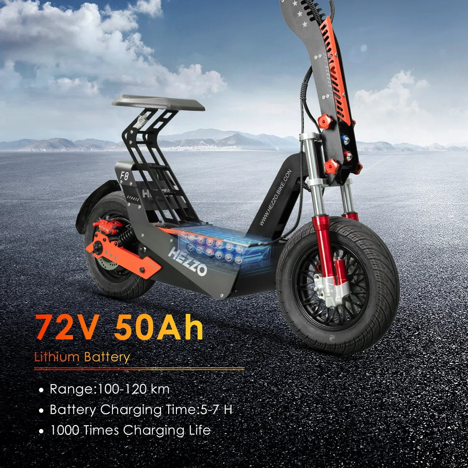 HEZZO-F8 Electric Scooter - 8000W Power, Max Speed 100 Km/h