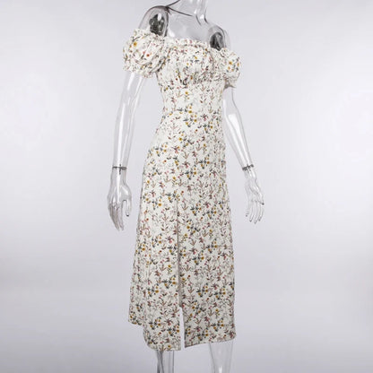 Summer Floral Off Shoulder Puff Sleeve Maxi Dress