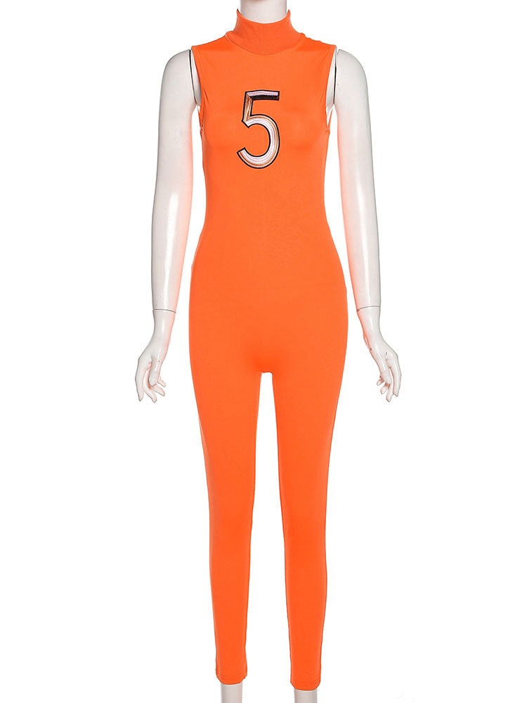 Women Tracksuit Slim Elastic High Print Figure Zipper Jumpsuit Y2K Sports