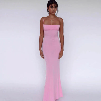 Solid Sleeveless Backless Elegant Sexy Bodycon Y2K Maxi Prom Dress