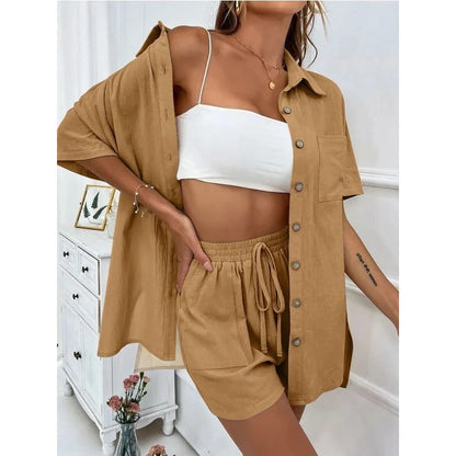 Solid Color Casual Loose Short Pants Sets For Women