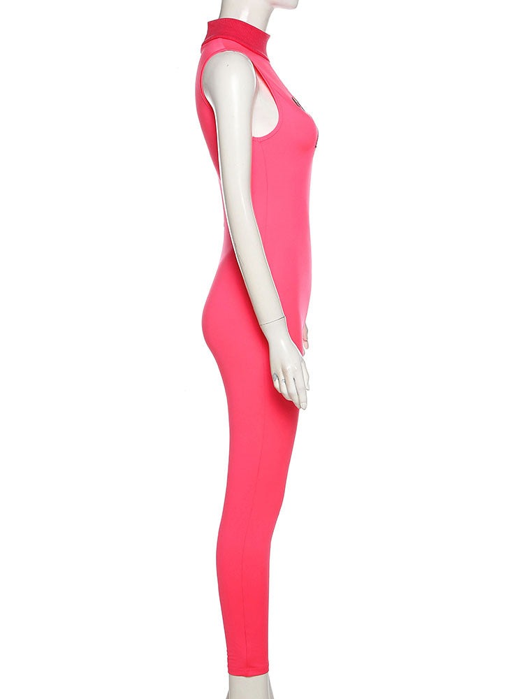 Women Tracksuit Slim Elastic High Print Figure Zipper Jumpsuit Y2K Sports