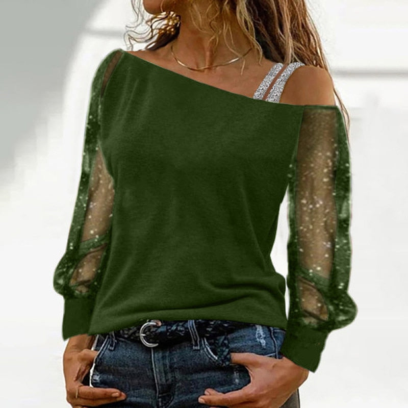 Woman Tshirts Long Sleeve Solid Colour Sexy Off Shoulder Tops Casual Streetwear T-shirt