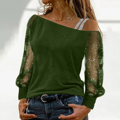 Woman Tshirts Long Sleeve Solid Colour Sexy Off Shoulder Tops Casual Streetwear T-shirt