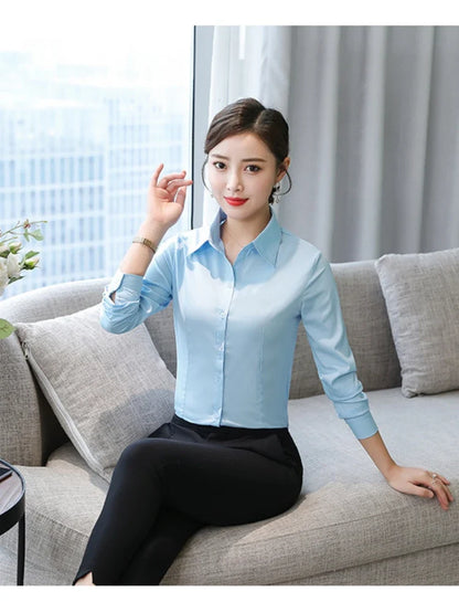 Polyester Cotton Shirts for Women Long Sleeve Blouse