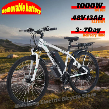 Ebike AKEZ 1000W CityElectricBike Detachable 13Ah Battery Electric Bike 60 Mile Range Dual Disc Brake Alloy Electric Bike