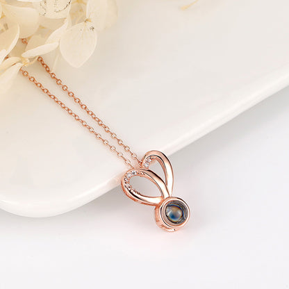 Personalized Photo Projection Necklace Sweet Crystal Rabbit Ears Pendant Necklaces