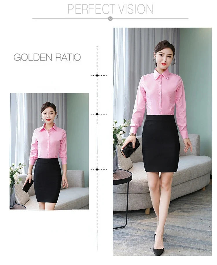 Polyester Cotton Shirts for Women Long Sleeve Blouse