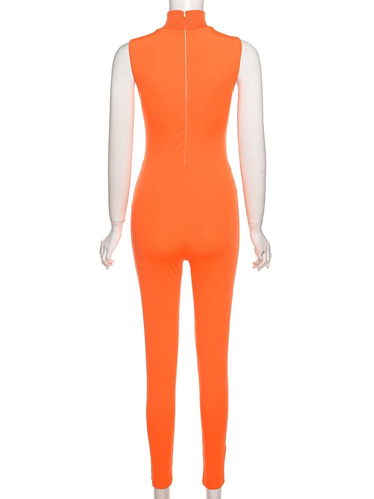 Women Tracksuit Slim Elastic High Print Figure Zipper Jumpsuit Y2K Sports
