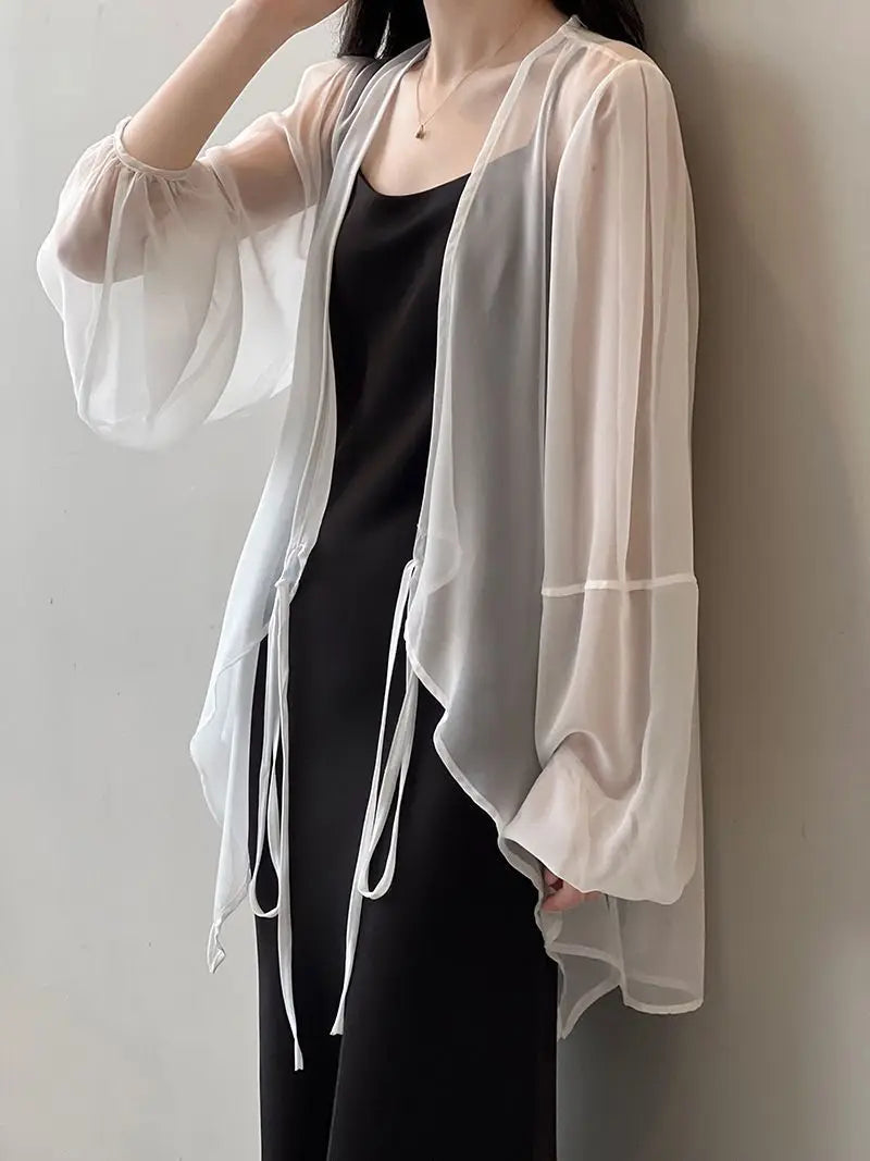 Women High Street Casual Lacing Button Cardigan Elegant All-match Top