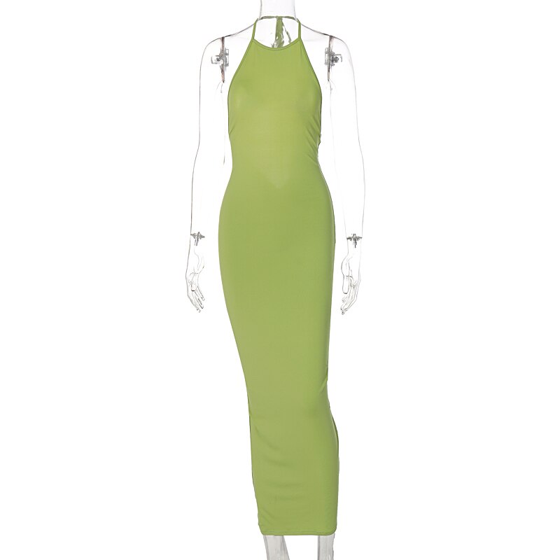 Halter Bandage Sleeveless Backless Shirring Draped Maxi Dress Sexy Streetwear