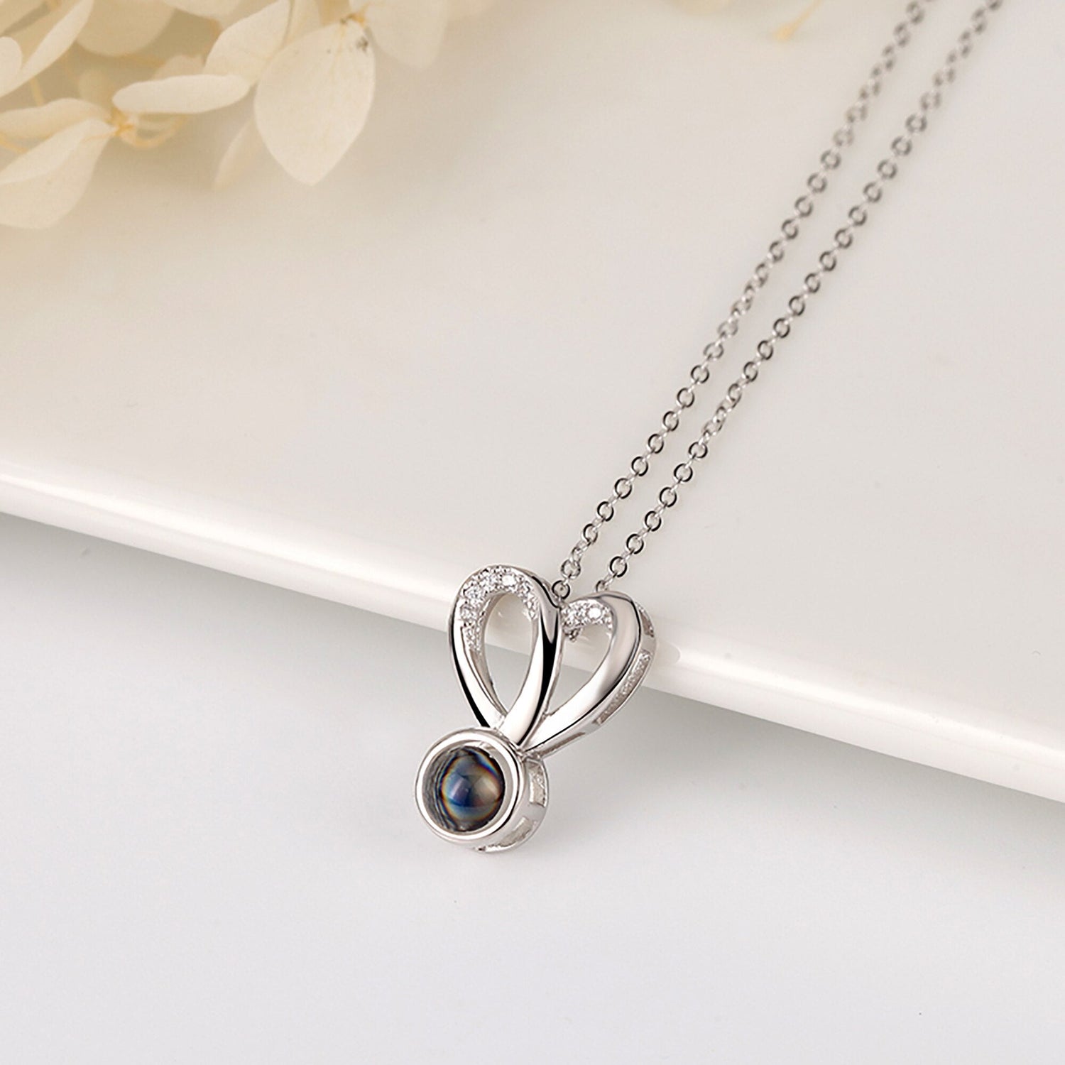 Personalized Photo Projection Necklace Sweet Crystal Rabbit Ears Pendant Necklaces