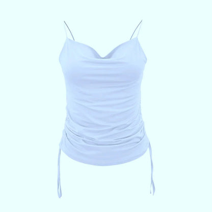 Tank Top V Neck Camisole Cami Drawstring Spaghetti Strap Top