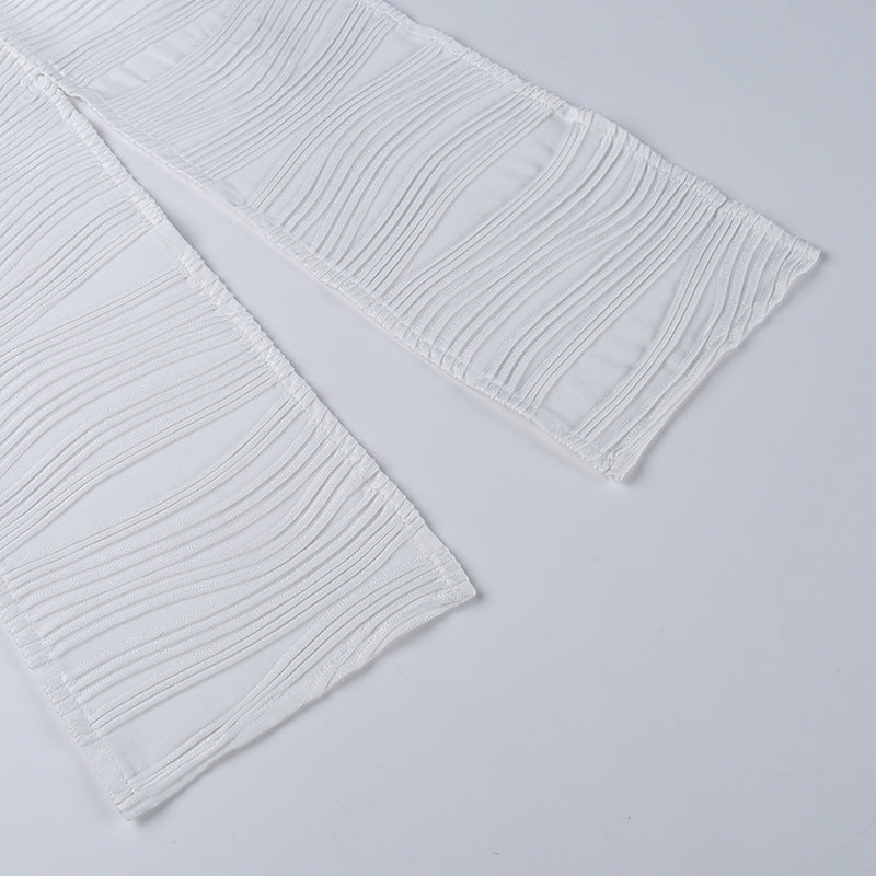 White Deep V-neck Halter Bandage 2 Pieces Sets Sleeveless Backless Suits Outfits with Shorts
