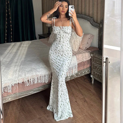 Elegant Floral Beach Vacation Bodycon Streetwear Long Dress