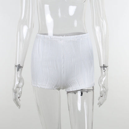 White Deep V-neck Halter Bandage 2 Pieces Sets Sleeveless Backless Suits Outfits with Shorts