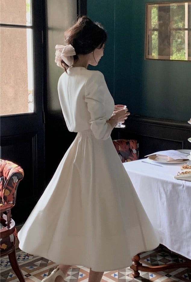 2 Pieces Dress Set O-neck Full Sleeve Short Jacket &amp; Spaghetti Strap Dresses