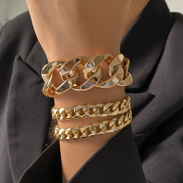 Hip Hop Thick Link Chain Bracelet Women&