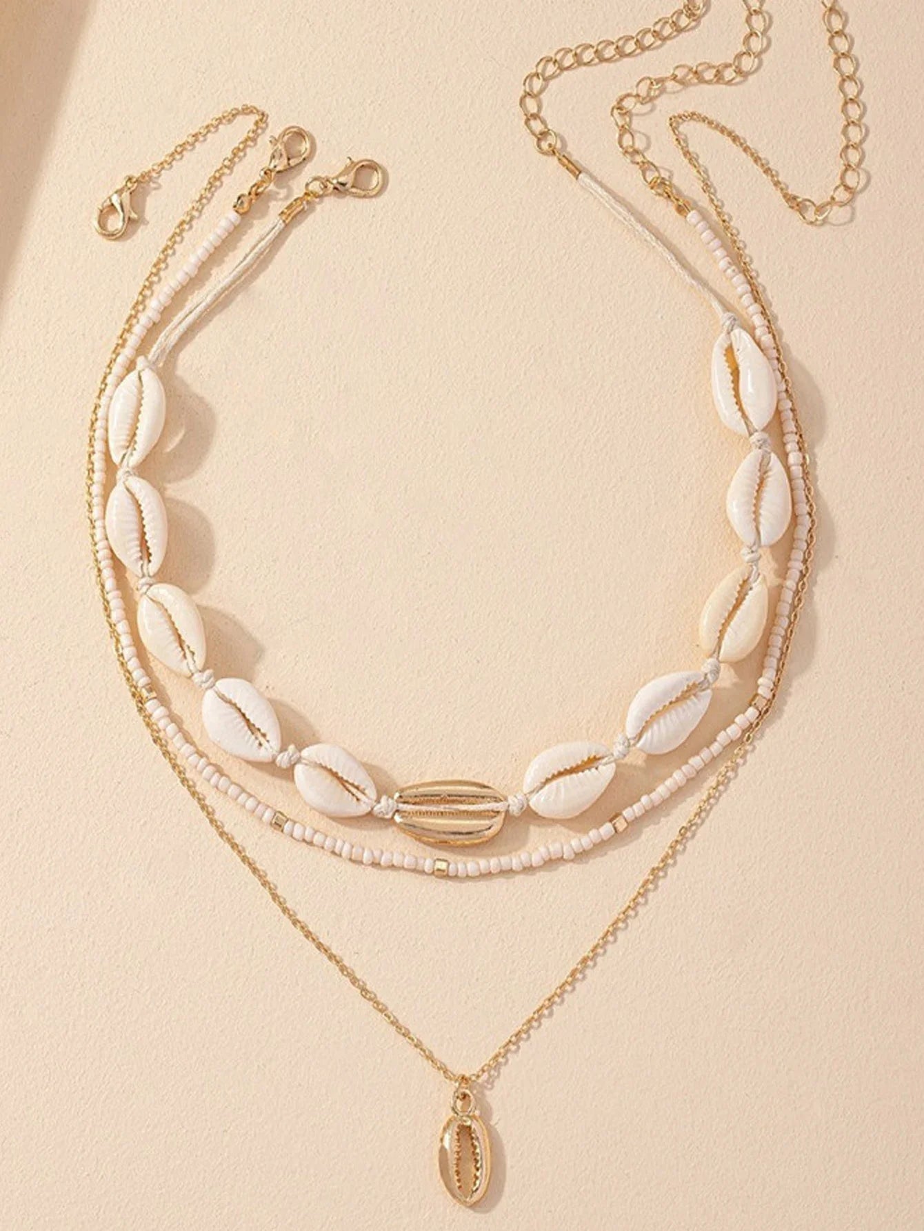3Pcs Rice beads Shell Pendant Necklace